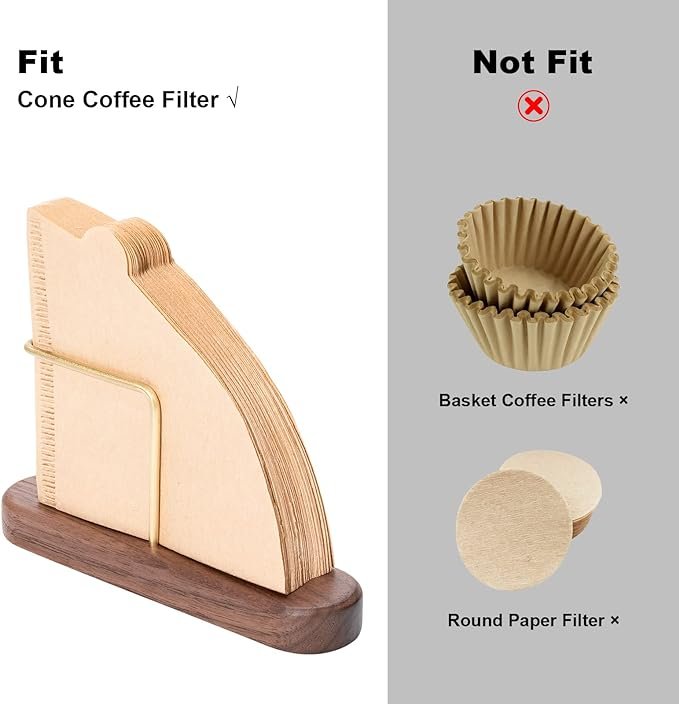 1 Walnut and Brass Coffee Filter Storage Container for V60 Cone Paper Coffee Filters Size 01 and 02