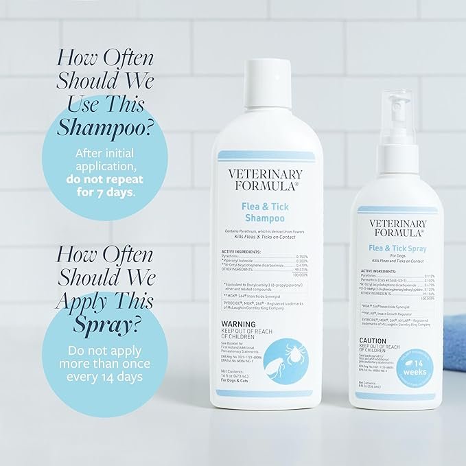 1 Bundle of Veterinary Formula Flea and Tick Shampoo for Dogs and Cats, 16 oz + Veterinary Formula Flea and Tick Spray for Dogs, 8 oz