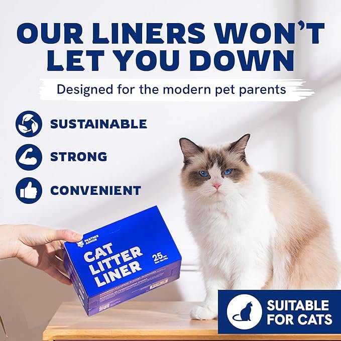3 Panther Armor Jumbo Cat Litter Box Liners with Drawstring, 25 count, Extra Large Elastic Liners, Unscented Cat Litter Liners to Keep Your Home Clean, Kitty Litter Bags, Cat Waste Bags, Pet Supplies