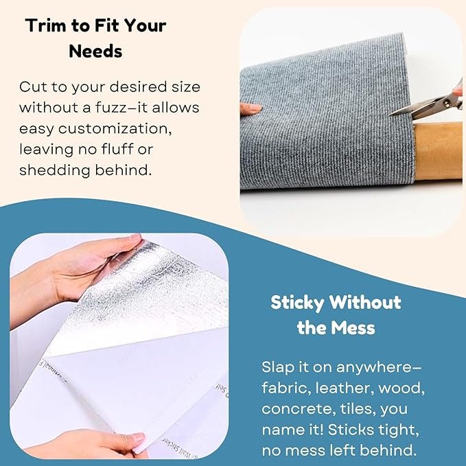 2 Cat Scratch Mat (3 Pack), 23.6’’ x 11.8’’ Cat Wall Stracther, Versatile Self-Adhesive Replacement Easy Use for Cat Trees, Cat Wall Furniture, Scratching Posts, and Couch Protection (Grey)