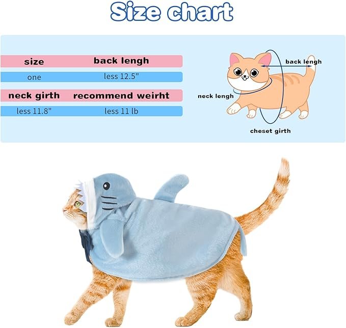 1 BALAPET Cat Shark Costume for Cats and Small Dogs, Winter Warm Velvet Pet Cloak Cape for Hairless Cat Shorthair Chihuahua, Fluffy Cat Clothes for Holiday Party Pet Photos