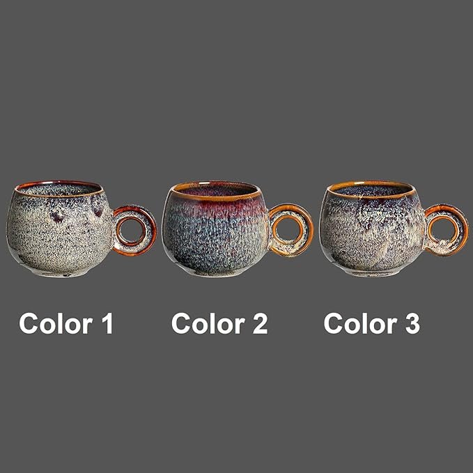 2 KYBSCZ 4-Pack Ceramic Espresso Cups, 3 oz Demitasse Cups, Porcelain Mini Coffee Cups with Fambe Reactive Glaze in Caramel Gray Color