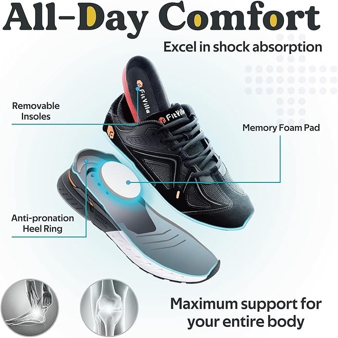 2 FitVille Extra Wide Walking Shoes for Men Wide Width Sneakers for Flat Feet Arch Fit Heel Pain Relief - Rebound Core