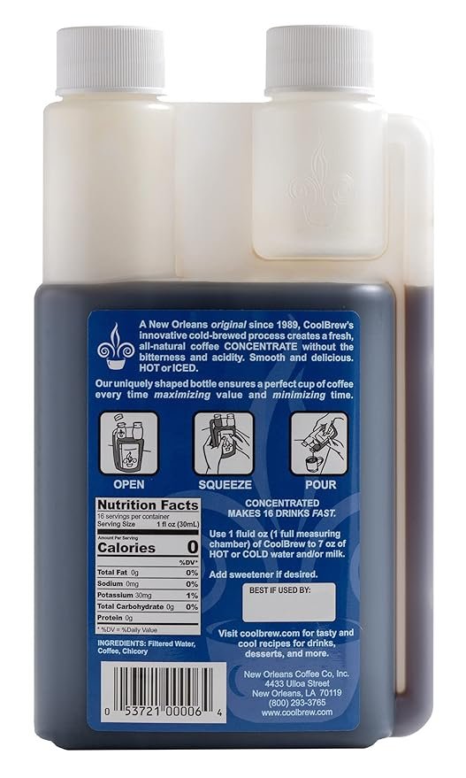 4 CoolBrew Original 6 Pack - 16 SERVINGS PER BOTTLE - Fresh Cold Brew Liquid Concentrate - For Iced or Hot Coffee, Unsweetened, No Artificial Additives