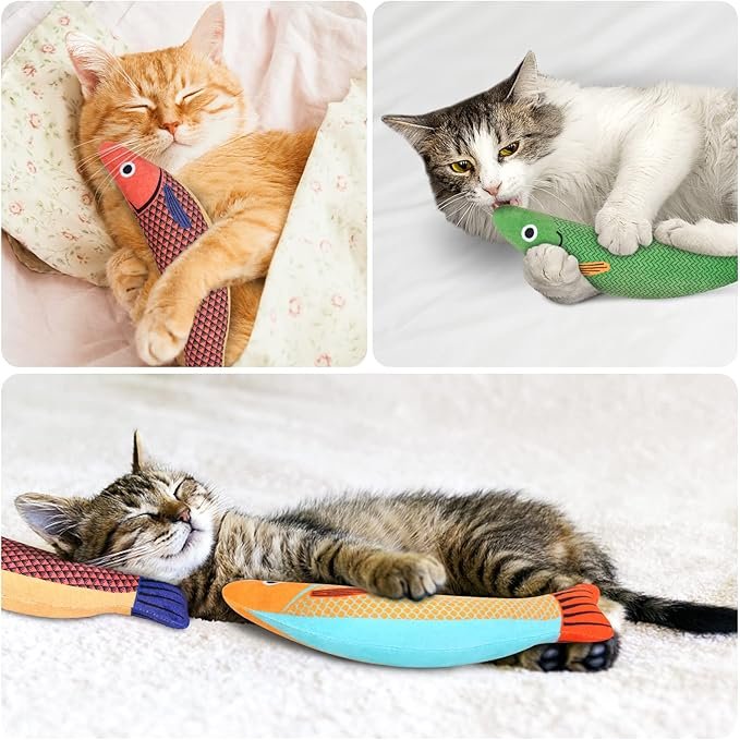 5 Catnip Toy, 3PCS Cat Chew Toys, Bite Resistant Catnip Toys with Bell Inside, Plush Cartoon Kitten Teething Interactive Toy for Cats