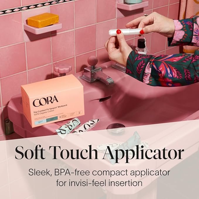 1 Cora Organic Applicator Tampons | Super Absorbency | 100% Organic Cotton, Unscented, BPA-Free Compact Applicator | Leak Protection, Easy Insertion | Packaging May Vary | 36 Total