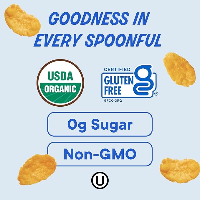 3 The Real Cereal Company, Organic Corn Flakes Cereal 3-Pack, Zero Sugar, Gluten-free, Non-GMO, Made in California