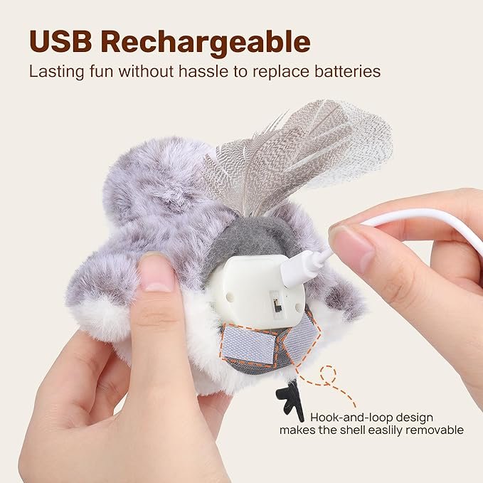 3 Potaroma Cat Toys Flapping Bird (No Flying), Lifelike Sandpiper Chirp Tweet, Rechargeable Touch Activated Kitten Toy Interactive Cat Exercise Toys for All Breeds Cat Kicker Catnip Toys 4.0"