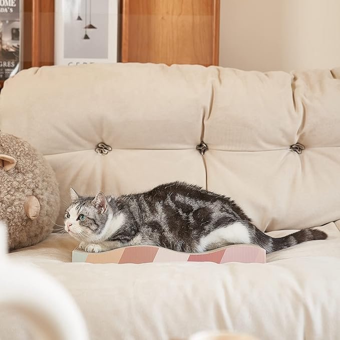 2 Cat Scratching Board cat Scratcher Cat Scratch Pad Cardboard cat scratchers for Indoor Cats Reversible Large Wide Corrugated with Catnip(2pcs)