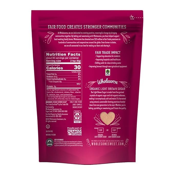 1 Wholesome Sweeteners Fair Trade Organic Light Brown Sugar, 24-Ounce Pouches (Pack of 6)
