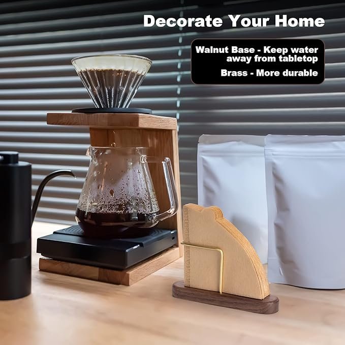 6 Walnut and Brass Coffee Filter Storage Container for V60 Cone Paper Coffee Filters Size 01 and 02