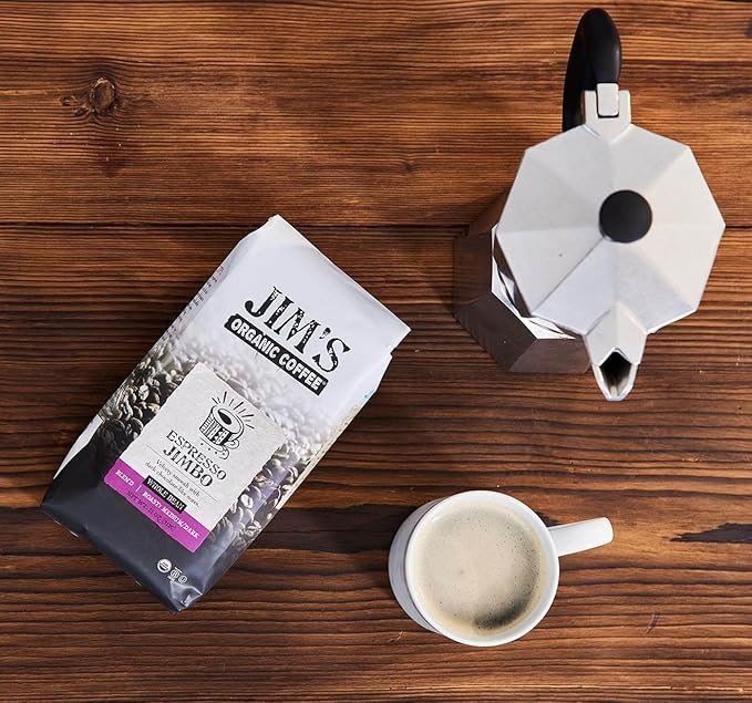2 Jim’s Organic Coffee – Espresso Jimbo Blend – Medium/Dark Roast, Whole Bean, 11 oz Bag