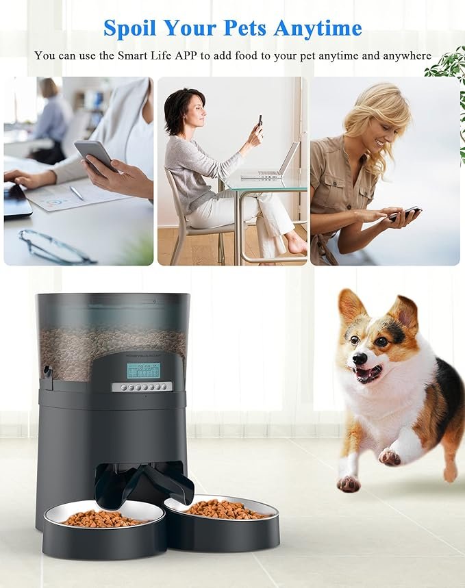 1 HoneyGuaridan Automatic Cat Feeder for 2 Cats 4.5L,Wi-Fi Smart Pet Feeder,Timer Cat Food Dispenser for Cats & Dogs, APP Control,Desiccant, Voice Recorder,Stainless Steel Bowl 1-6 Meals a Day (Blue)