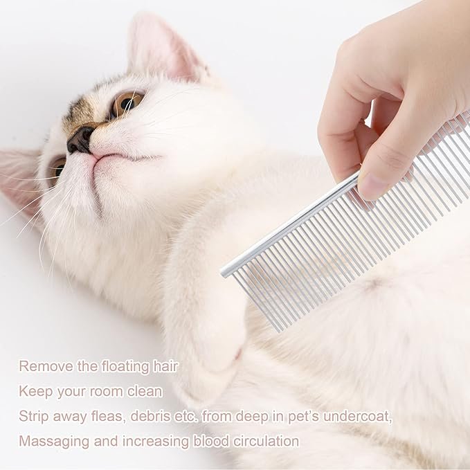 4 Cat Brushes for Indoor Cats, Metal Dog Combs for Grooming, Cat Brush Kit with Release Button for Kitten(4 Pack)