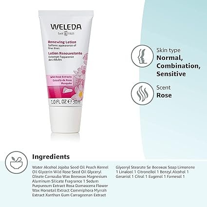 1 Weleda Renewing Face Lotion, 1 Fluid Ounce, Plant Rich Moisturizer with Wild Rose, Jojoba and Peach Kernel Oils