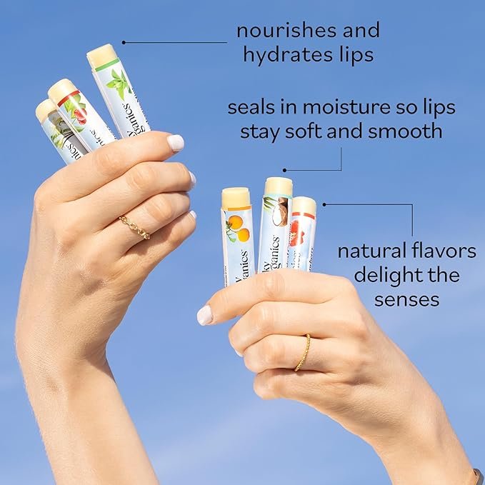 2 Sky Organics Organic Lip Balm with Beeswax and a Rich Nourishing Blend of Plant Oils, Moisturizing Lips Balms to Lock In Moisture and Keep Lips Feeling Soft and Smooth, Six Assorted Flavors, 6pk.