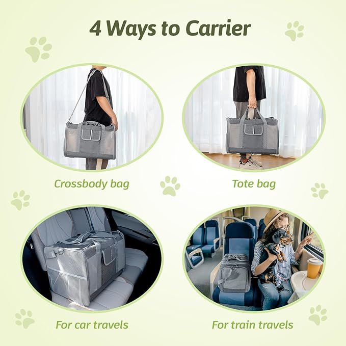 4 Sedioso Large Cat Carrier for 2 Cats, 21.7x 13.8x 13.8in Pet Carrier for Cat and Dog Up to 38lbs, All-Sided Mesh Cat Carrier with Great Ventilation, Portable Soft Sided Pet Carrier for Traveling(Grey)