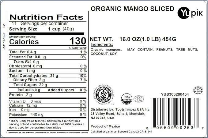 2 Yupik Organic Sliced Mango, 1 lb, Non-GMO, Vegan, Gluten-Free, Kosher, Tropical Dried Fruits, Thin Mango Slices, No Sugar Added, Sulphite-Free, Healthy Snacks, Tasty Topping