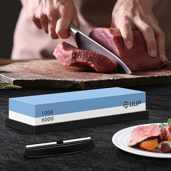 4 UUP Knife Sharpening Stone, Professional Sharpener Kit, Premium Whetstone Kit with 2 Grit Sides 1000/6000, Kitchen Knife Sharpener including Flattening Stone, Axe Wet Stone