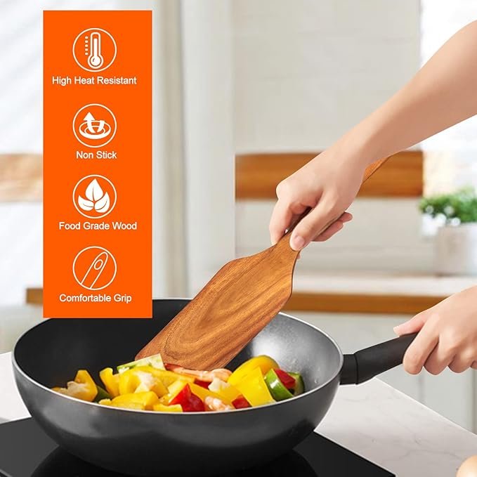 3 Best Wooden Spatula for Cooking Non Stick Kitchen Utensils Teak Wood Spatula Set of 4 Flat Slotted Turner Spatula for Baking Mixing Scraping Fish Spatula Wood Cooking Utensil Set Egg Flipper Spatula