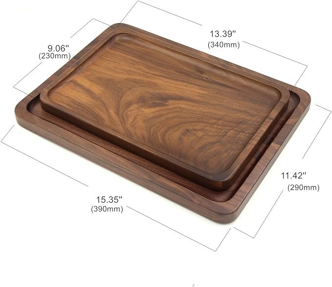 3 Wooden Decorative Serving Tray - Black Walnut Finish - 15.3 x 11.4 Inches