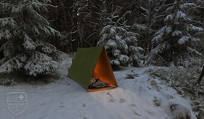 4 Waterproof Ultralight Shelter Tent+ Paracord, Tent Spikes, Zip-Ties: Reversible Two-Sided Design, Spacious and Reliable