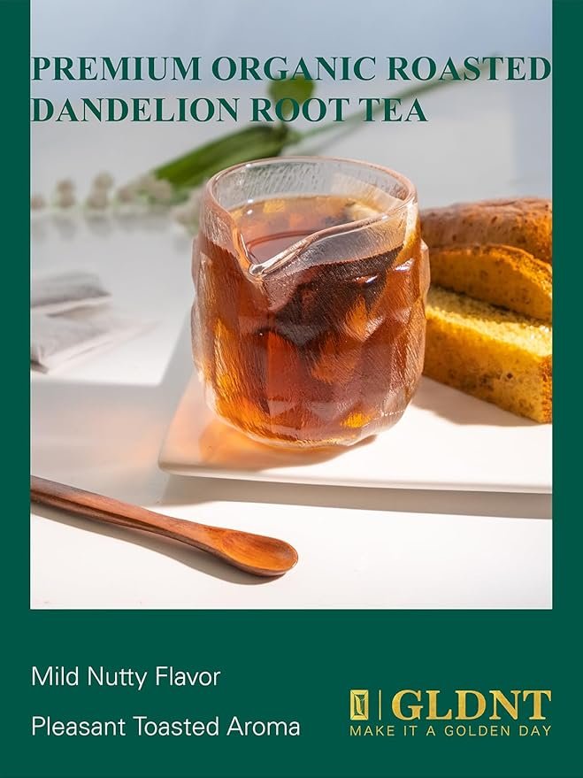 3 GLDNT Organic Roasted Dandelion Root Tea Bags, Premium Organic Dandelion Root Tea, Caffeine Free, 100 Count