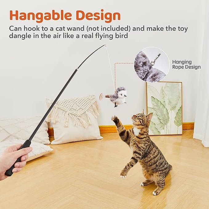 4 Potaroma Cat Toys Flapping Bird (No Flying), Lifelike Sandpiper Chirp Tweet, Rechargeable Touch Activated Kitten Toy Interactive Cat Exercise Toys for All Breeds Cat Kicker Catnip Toys 4.0"