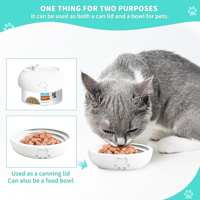 4 1 Pack Silicone Pet Can Lids,Universal BPA Free Silicone Can Lids Covers for Dog and Cat Food, One Can Cap fit Most Standard Size Canned with a Mixing Spoon and Storage Box,White