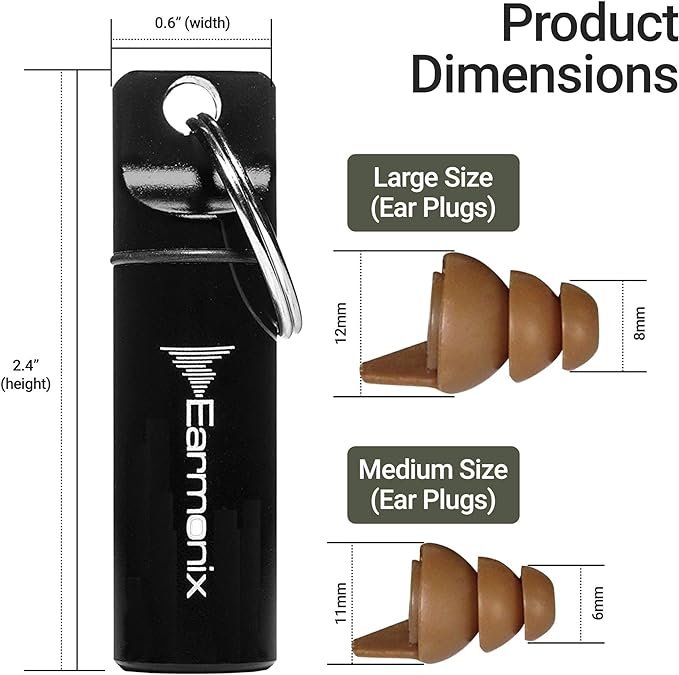 2 Earmonix Noise Reduction Ear Plugs - Enhanced Protection from Loud Noises - Tactical Design for Military & Police - High-Quality TPE Material for Safety and Comfort