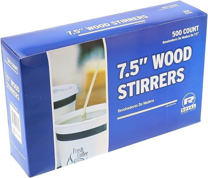 2 Royal 7.5" Wood Coffee Beverage Stirrers, Package, 1, Box of 500