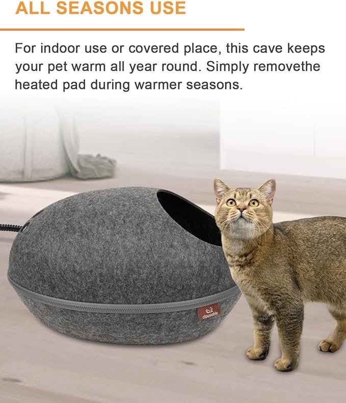 4 clawsable Heated Cat Bed for Large Cats, 19" Detachable Cave Heated Pet Bed with Time & Temp Adjustable Pet Heating Pad for Indoor Cat, Electric Cat Bed Heater Warmer for Cat (Deep Gray)