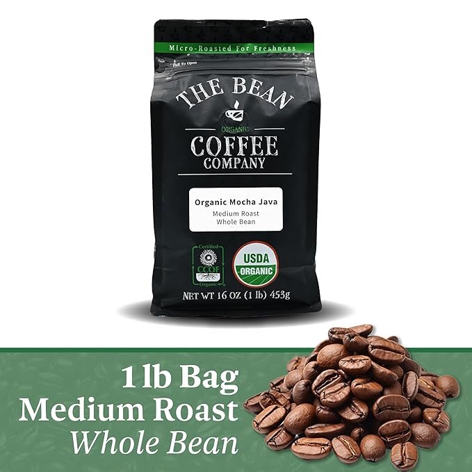 1 The Bean Organic Coffee Company Mocha Java, Medium Roast, Whole Bean Coffee, 16-Ounce Bag