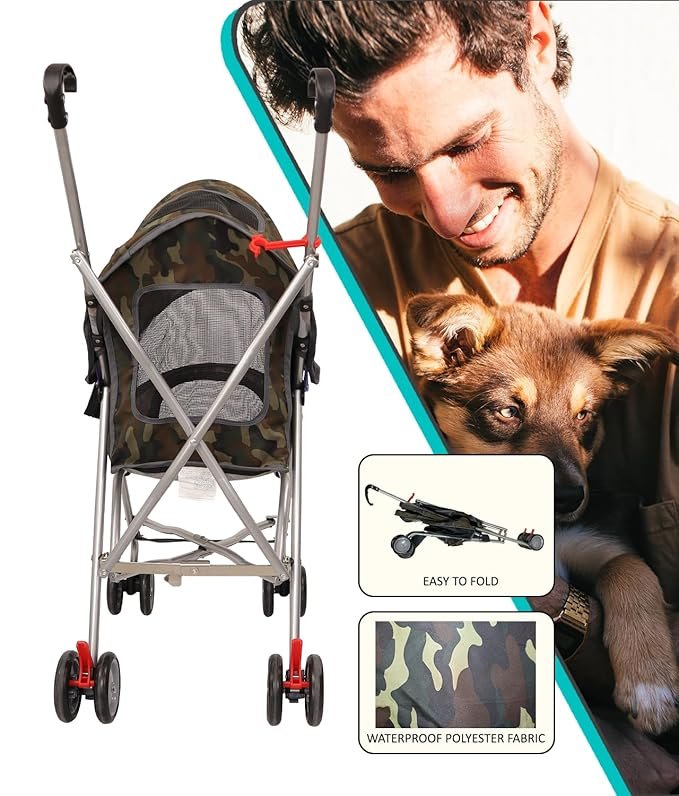 2 AmorosO Pet Stroller | Dog Stroller & Cat Stroller Polyester, Heavy Duty & Folding Pet Stroller for Travel | Mesh Viewing Window | Water-Proof and Stain-Proof | Indoor & Outdoor | Camouflage
