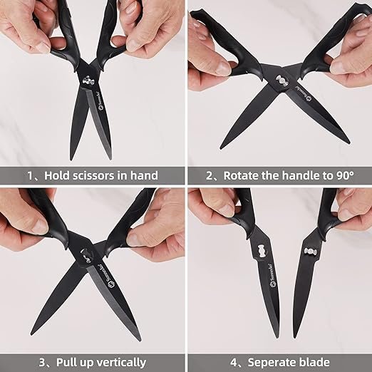 3 Sunnecko Robust Kitchen Scissors, Black Titanium Coated Cooking Shears, All-Purpose 8 Inch Micro Serrated Scissors, Removable Blades, Comfortable Grip, Durable, Non-Slip and Corrosion-Resistant