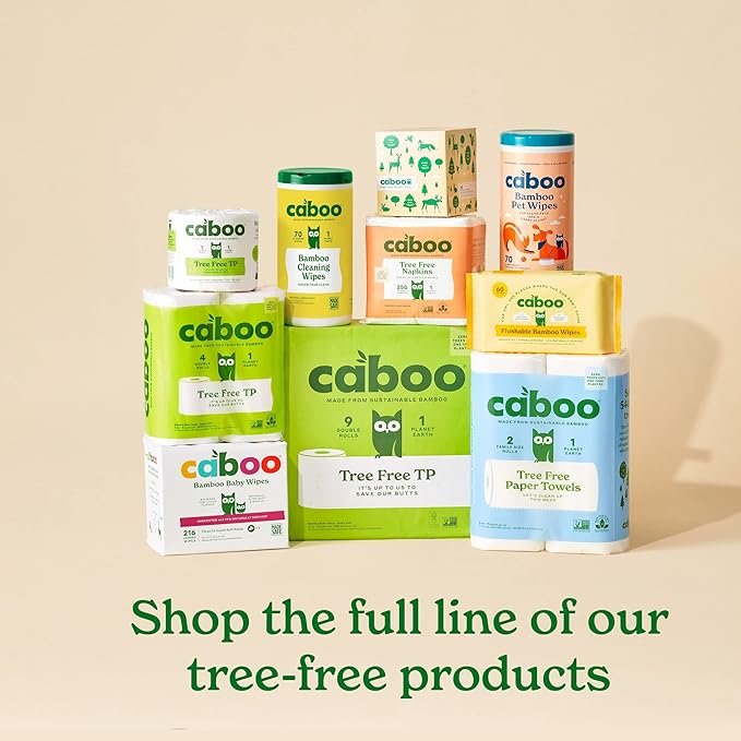 4 Caboo Sustainable Bamboo Paper Towels, 6 Rolls, Earth-Friendly Kitchen Paper Towels made from Tree-Free Bamboo Fiber with Durable 2-Ply Sheets