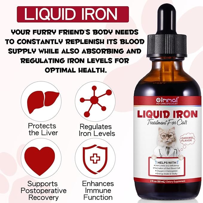 1 Liquid Iron Supplements for Cats,60ML,LiquiI Iron with Vitamin C and B12,Supports Anemia, Low Enery Levels and Lethargy,Promotes Blood Health, Helps with Formation of Red Blood Cell