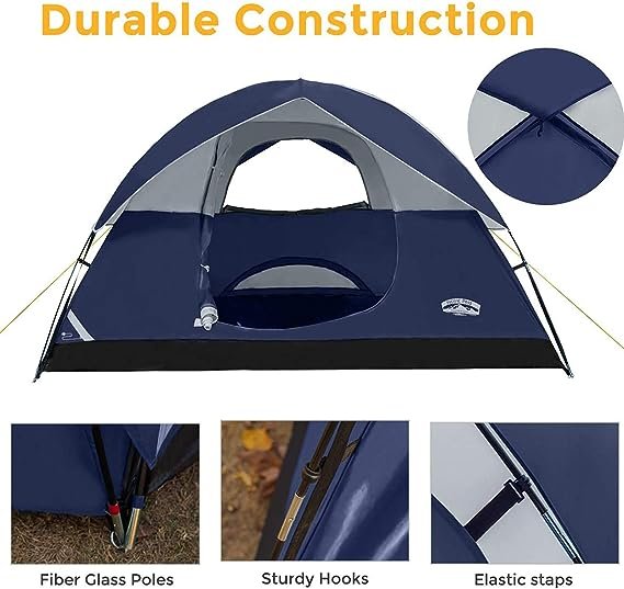 2 Pacific Pass 2/4/6 Person Family Dome Tent with Removable Rain Fly, Easy Setup for Camp Outdoor