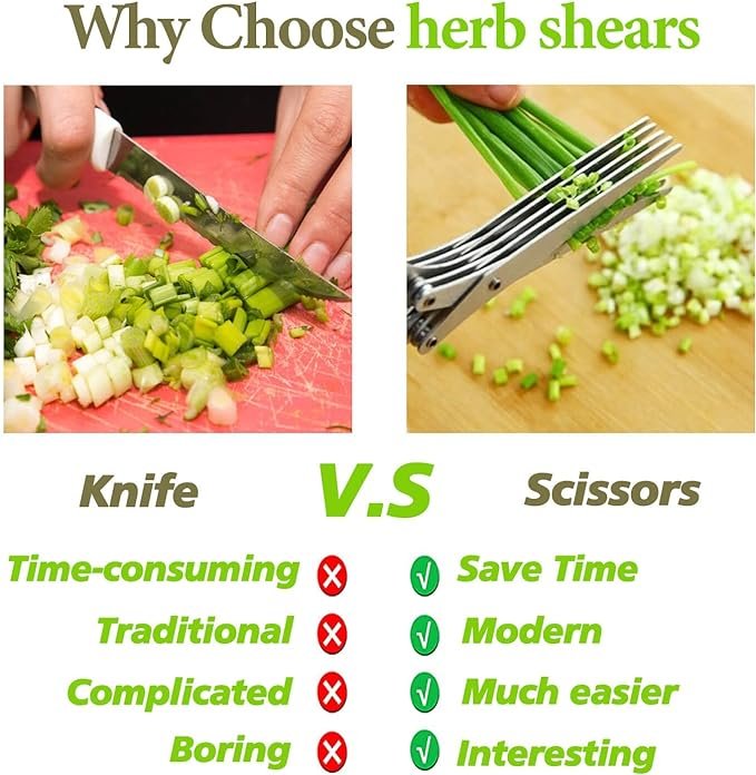 7 Herb Scissors, Kitchen Herb Shears Cutter with 5 Blades and Cover, Sharp Dishwasher Safe Kitchen Gadget - Green