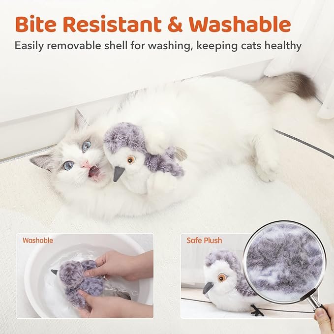 2 Potaroma Cat Toys Flapping Bird (No Flying), Lifelike Sandpiper Chirp Tweet, Rechargeable Touch Activated Kitten Toy Interactive Cat Exercise Toys for All Breeds Cat Kicker Catnip Toys 4.0"