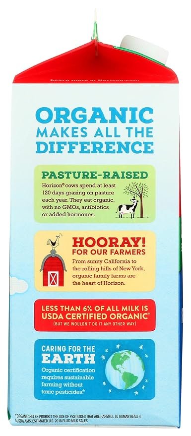 3 Horizon Lactose-Free Organic Reduced Fat Milk, 64 Fluid Ounces