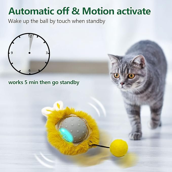 1 Interactive Cat Toys Ball with Super Driver, Motion Activate Electric Cat Toy Recommend on Wool Carpet (Robot)