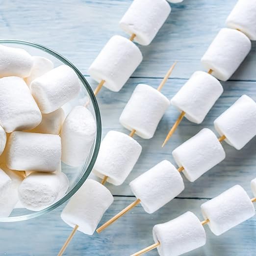 5 Large Vanilla Marshmallows with Roasting Sticks - Natural Flavors - Versatile for Campfires, S'Mores, Rice Crisp Bars, Cake Decor, Hot Chocolate