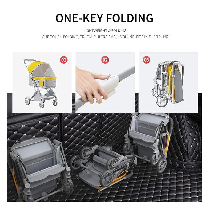 1 【Aviation Aluminum Frame Stroller】 Folding Dog Stroller, Lightweight Pet Stroller, 4 Wheels Dog/Cat Puppy Portable Cage Carrier with Storage Basket, 360° Front Wheel Spring Damping with Braket
