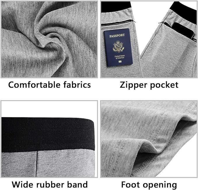 2 2 Packs Men's Boxer Briefs Secret Hidden Pocket, Travel Underwear with Secret Front Stash Pocket Panties (Gray)