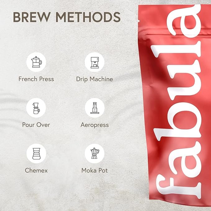 6 Fabula Coffee Half-Caff Medium Roast Whole Beans - Organic - Low Acid - Single Origin - Non-GMO - Mold Free - 12 Ounces