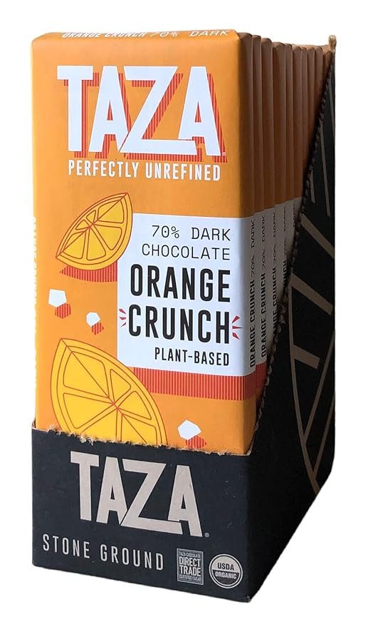 1 Taza Chocolate Organic Smooth & Crunchy Bars 70% Stone Ground, Orange Crunch 2.5 Ounces (10 Count), Vegan