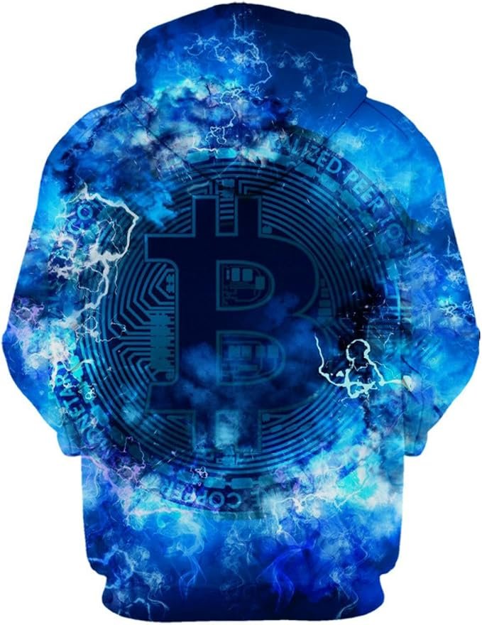 1 Cool Blue Lightning Bitcoin 3D Hoodie Sweatshirt Men Women Fashion Pullover Hip Hop Harajuku Streetwear