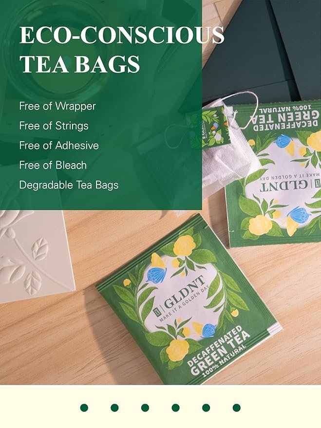 3 GLDNT Decaf Green Tea Bags, Decaffeinated Green Tea, Individually Wrapped, Smooth Flavor, Iced & Hot Tea, 20 Count
