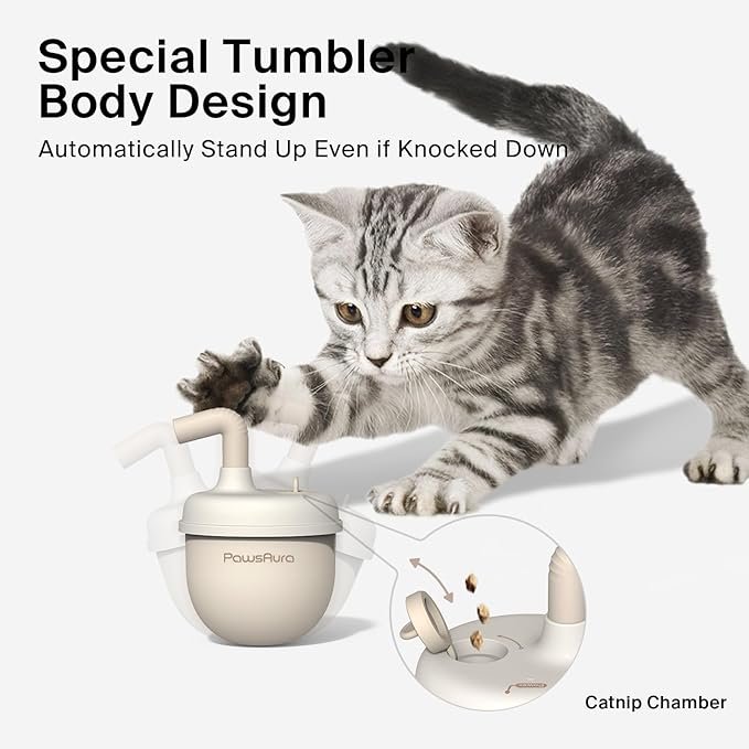 1 Cat Laser Toys, Automatic Cat Laser Toy Tumbler Design, Rechargeable Cat Laser Pointer 360°Irregular Rotation, 3 Modes Interactive Cat Toy for Indoor Cats of All Ages and Sizes (Beige)